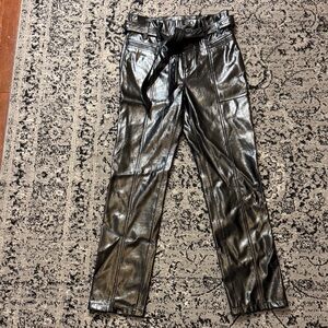Black vegan patent leather utility Pants